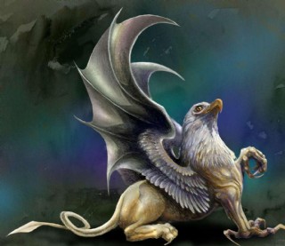 手绘cg插画鹰狮神兽图片