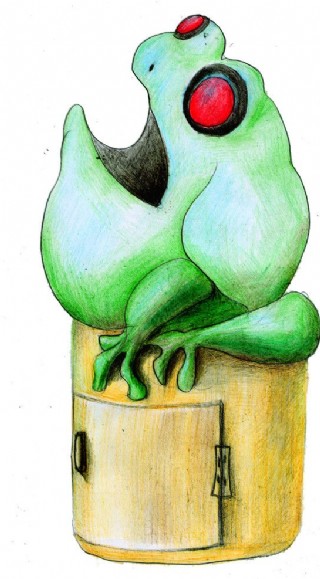 青蛙垃圾箱 彩铅手绘图片